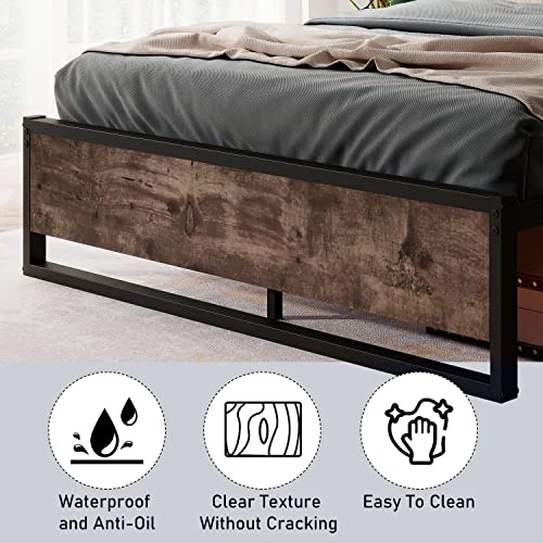 Keureedg Bed Frame with Wooden Headboard, Heavy Duty Metal Platform Bed Frame, Sturdy Metal Slats Support, Non-Slip Without Noise, No Box Spring Needed, Queen/King(Queen)