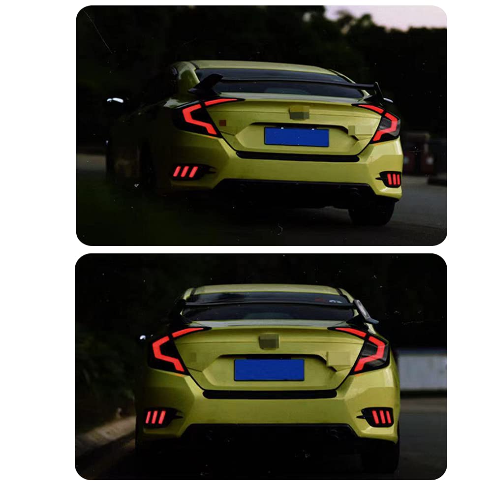 inginuity time LED Tail Lights For Honda Civic Sedan 10Th Gen 2016-2021 DRL Start Up Animation Rear Lamp Assembly (Not for hatchback & Coupe)