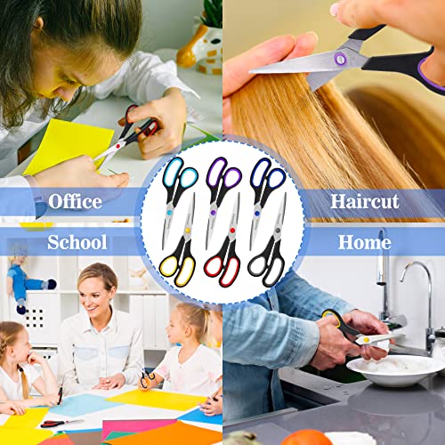 Scissors Set of 6-Pack, 8" Scissors All Purpose Comfort-Grip Handles Sharp Scissors for Office Home School Craft Sewing Fabric Supplies, High/Middle School Student Teacher Scissor (6 pack Pastel)