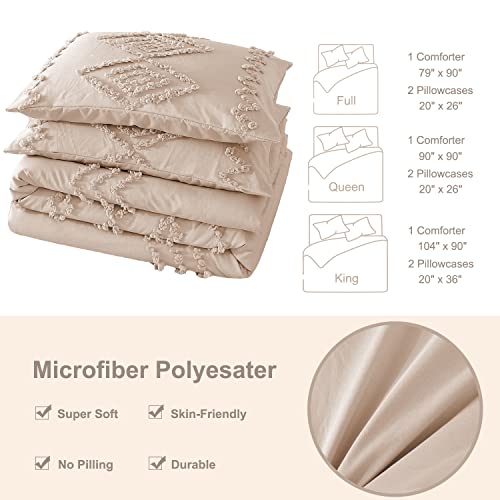 PERFEMET Beige Cream Tufted Comforter Set Full Size, Geometric Tufts Full Size Bedding Sets, Farmhouse Boho Chic Bed Comforter Set (Beige, Full)