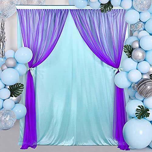 Mermaid Backdrop for Girls Birthday Purple Tulle Backdrop Curtain with Bow Tie for Under The Sea Baby Shower Little Mermaid Party Decorations 5X7ft