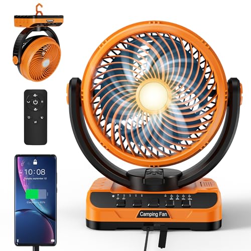 40000mAh Battery Operated Fan with Light, Rechargeable Fan Remote & Os