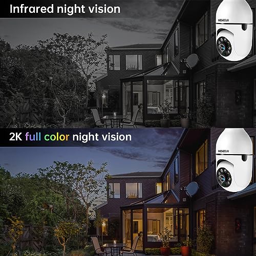 WESECUU Light Bulb Security Camera -5G& 2.4GHz WiFi 2K Security Cameras Wireless Outdoor Motion Detection and Alarm,Two-Way Talk,Color Night Vision,Human Detection, Bulb Camera Compatible with Alexa