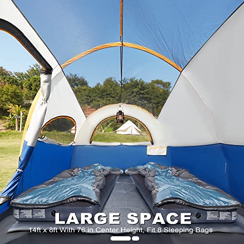GoHimal 8 Person Tent for Camping, Waterproof Windproof Family Tent with Rainfly, Divided Curtain Design for Privacy Space, Portable with Carry Bag