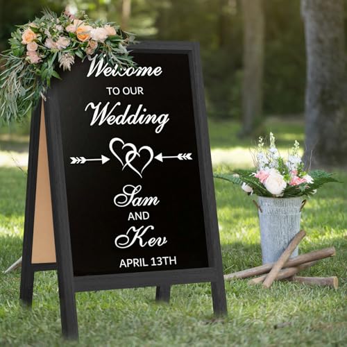 TEAKMAMA Extra Large Wooden 40x22 Chalkboard, Double-Sided Sidewalk A Frame Chalkboard Sign, Sturdy Sandwich Board for Restaurant, Business or Wedding,Black