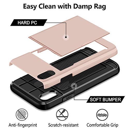 SAMONPOW Wallet Case for iPhone XR Case with Card Holder Protective Case Dual Layer Shockproof Hard PC Soft Hybrid Rubber Anti Scratch Case for iPhone XR 6.1 inch Light Pink