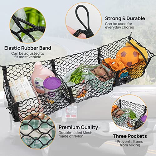 Kaskawise Cargo Net Trunk Bed Organizer,Mesh Storage Net with 4 Metal Hooks,43.3×11.8 inch Heavy Duty Cargo Net for SUV,Car,Toyota,Pickup Truck Bed,Truck Accessories Bed Grocery Holder