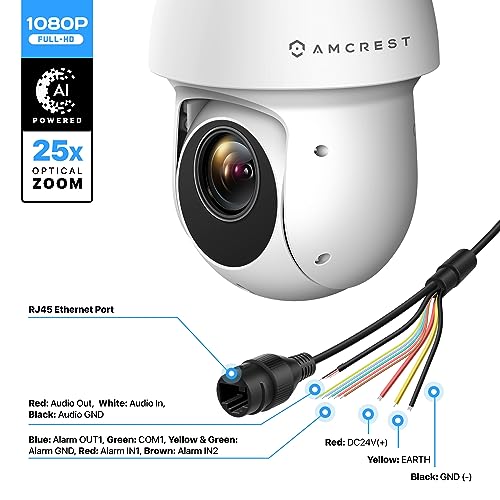 Amcrest 2MP Outdoor PTZ POE + IP Camera Pan Tilt Zoom (Optical 25x Motorized) POE+ Camera Security Speed Dome, CMOS Image Sensor, 328ft Night Vision, POE+ (802.3at) F1.6, IP66, IP2M-863EW-AI-V2