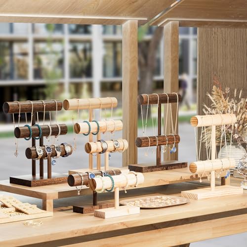 ProCase Bracelet Holder Display Stand Bracelet Organizer, Wooden Bracelet Display Rack for Selling, Wood T-bar Bangle Storage Watch Tower for Business Vendors- 1 Tier, Brown