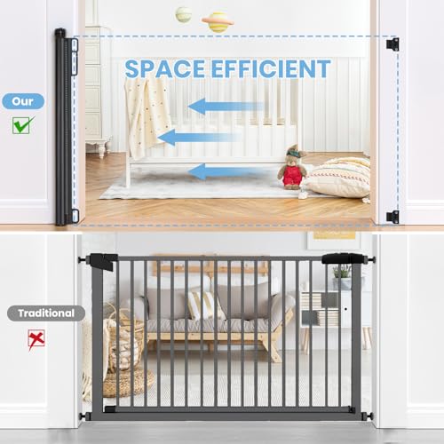 HAMOPY Retractable Baby Gate, 33" Tall, Extends up to 55" Baby Gates Extra Wide, Mesh Gates for Kids or Pets with Alarm, Durable Child Safety Gate for Doorways, Hallways, Stairs, Indoor/Outdoor(Black)