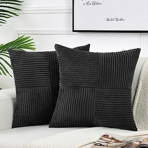 Fancy Homi 2 Packs Neutral Grey Lumbar Decorative Throw Pillow Covers 12x20 Inch for Living Room Couch Bed Sofa, Farmhouse Home Decor, Soft Striped Corduroy Rectangle Accent Cushion Case 30x50 cm