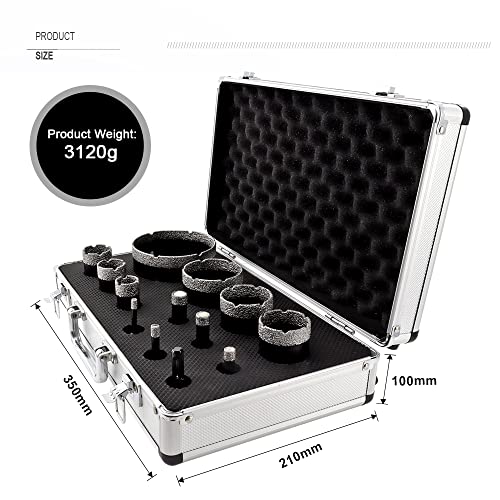 SHDIATOOL Diamond Drill Core Bits Set for Porcelain Hole Saw Cutter for Tile Marble Ceramic Granite Bricks Used for Angle Grinder Hand Drill Kit 5/8 inch-11 13pieces
