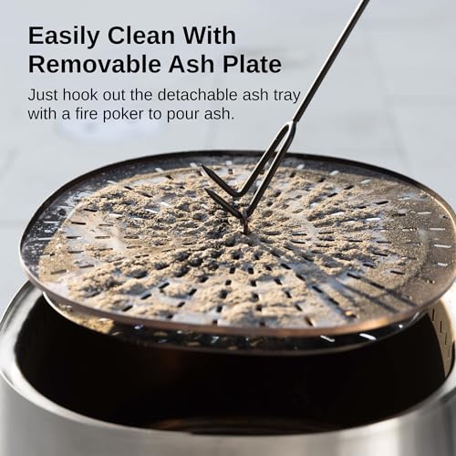 EAST OAK Fire Pit Smokeless 17'' Firepits for Outside Patio, 304 Stainless Steel Wood Burning Fireplaces, Portable Outdoor Bonfire Pit with Poker, Stand & Removable Ash Pan for Camping, Chisel Steel