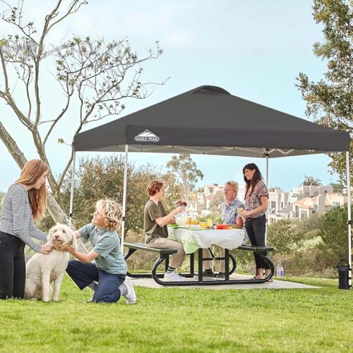 EAGLE PEAK Pop Up Canopy Tent with Wheeled Carry Bag, 8 Stakes, 4 Ropes, 4 Weight Bags, Easy Set Up Tent Canopy, 10x10 ft, 100sqft of Shade, White