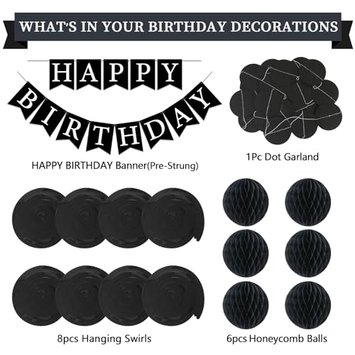 LITAUS, Birthday Decorations, NO DIY - Pack of 16 | Red Happy Birthday Banner, Honeycomb Balls, Swirls, Garland | Happy Birthday Decorations | Red Birthday Party Decorations