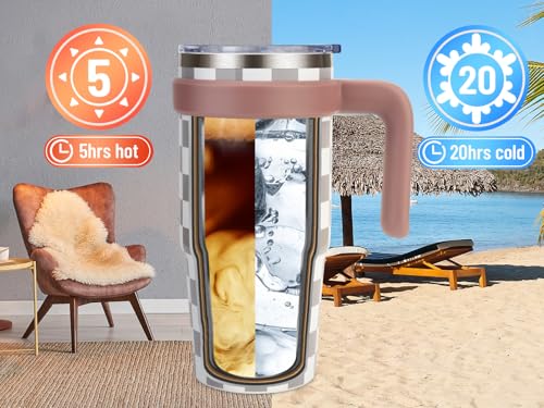 Zukro 24 oz Triple Insulated Tumbler with Handle - Leak Proof Stainless Steel Cup with Straw & Lid - No Sweat Double-wall Travel Mug for Hot and Cold Drinks - Dishwasher Safe, Cupholder Friendly