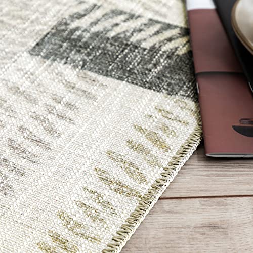 DECOMALL NELE Washable Door Mat 2x3, Modern Plaid Non-Slip Small Rugs for Entrance, Yellow 24x36 inch