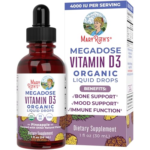 MaryRuth Organics Vitamin D3 Liquid Drops | Megadose 4000 IU | USDA Organic Liquid Vitamin D Spray for Adults & Kids | Immune Support & Bone Health | Vegan | Gluten Free | Non-GMO | 30 Servings