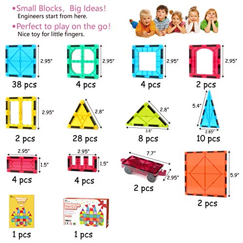 Jasonwell Magnetic Tiles Building Blocks Set for Boys Girls Preschool Educational Magnet Construction Kit Stacking STEM Toys Christmas Birthday Gifts for Kids Toddlers 3 4 5 6 7 8 9 10 + Year Old