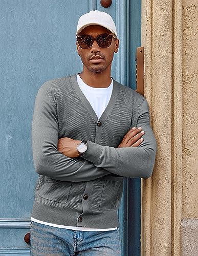 PJ PAUL JONES Casual Cardigan Sweaters for Men V-Neck Button-up Cardigan Long Sleeve Textured Knitted Sweaters Black