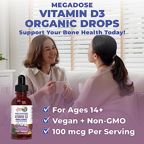 MaryRuth Organics Vitamin D3 Liquid Drops | Megadose 4000 IU | USDA Organic Liquid Vitamin D Spray for Adults & Kids | Immune Support & Bone Health | Vegan | Gluten Free | Non-GMO | 30 Servings