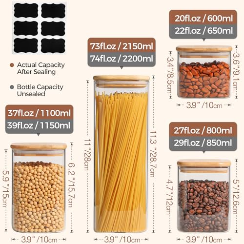 ComSaf 44oz Glass Storage Containers with Lids, Glass Jars with Lids, Clear Food Storage Jar, Square Glass Canister Set of 3, Pantry Organizers and Storage for Flour Oat Pasta Tea Cookie Coffee Bean