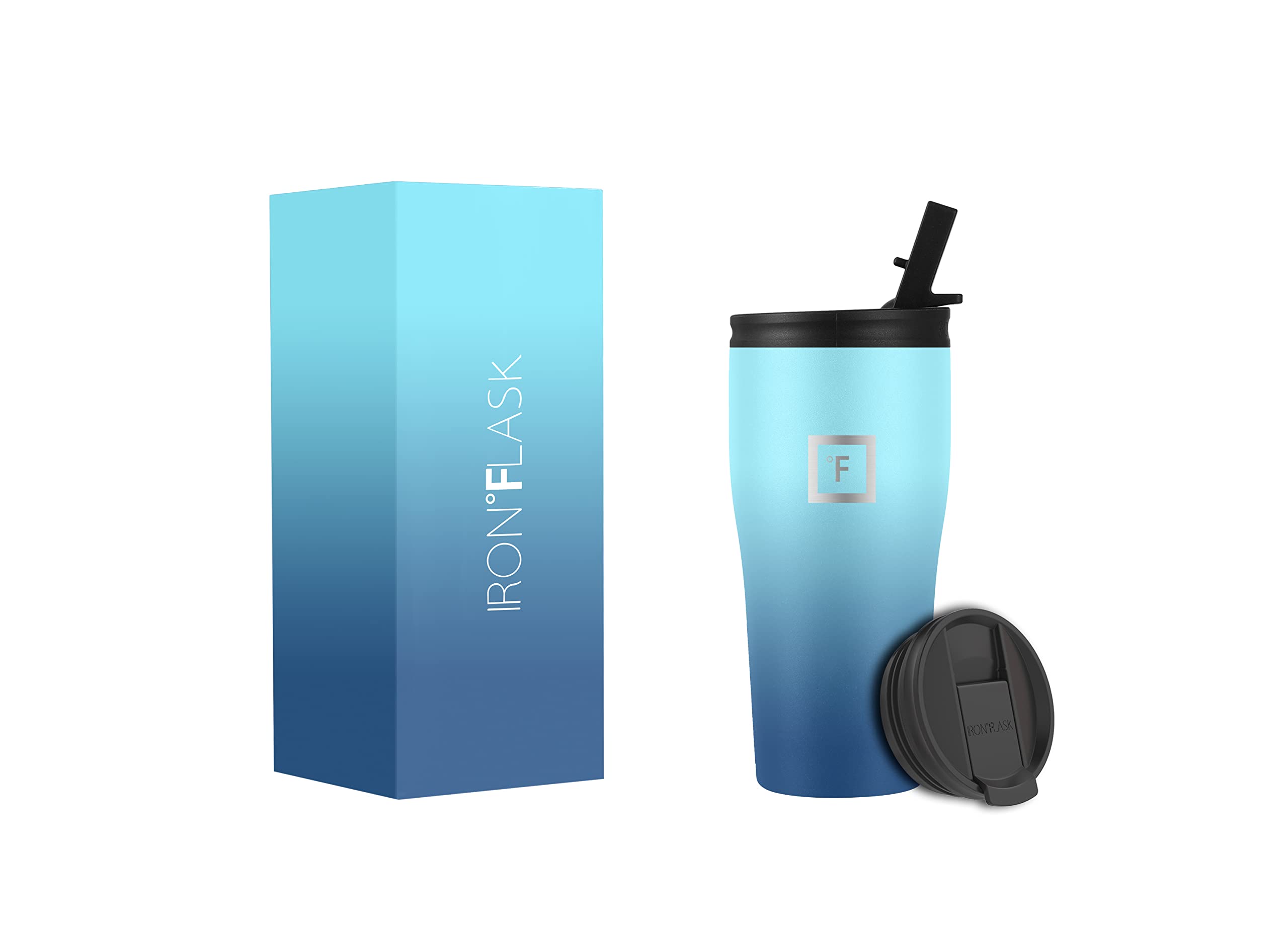 IRON °FLASK Rover Tumbler 2.0-2 Lids Vacuum Insulated Stainless Steel Bottle, Double Walled, Drinking Cup - Thermos Travel Mug - Midnight Black, 20 Oz