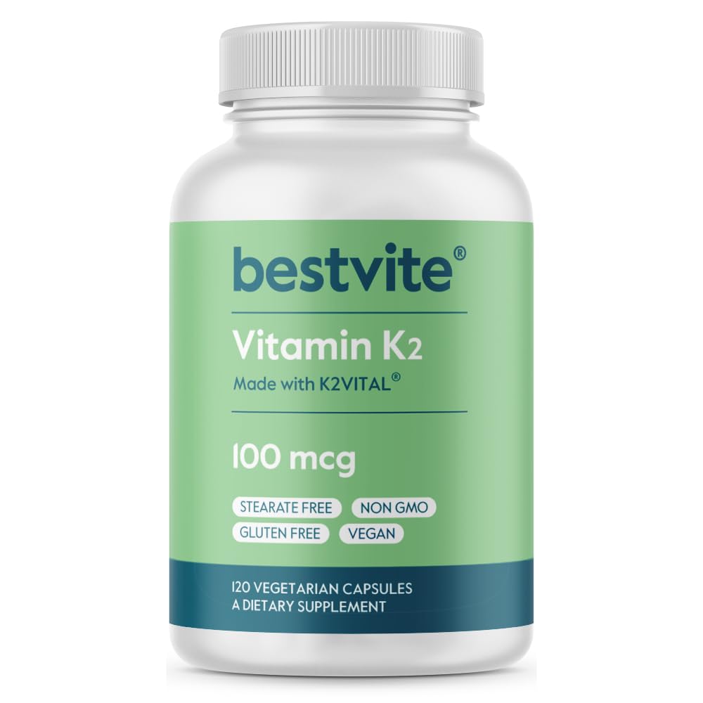 BESTVITE Vitamin K2 100 mcg as MK-7 w/Patented K2VITAL (120 Vegetarian Capsules) - No Stearates - Vegan - Non GMO - Gluten Free