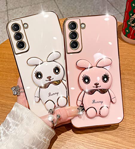 for Samsung A13 5G/A04S Case 3D Cute Cartoon Hidden Rabbit Kickstand Design for Women Girls,Luxury Plating Glitter Soft Silicone Girly Phone Case with Camera Protection Cover for Galaxy A13 Pink