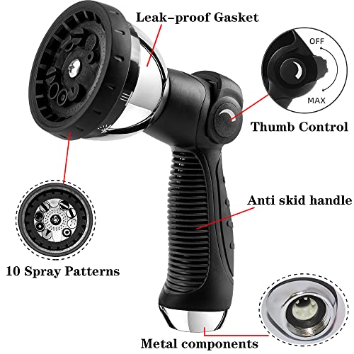 Garden Hose Nozzle Spray Nozzle,10 Hose Metal Duty Watering Patterns Thumb Control On Off Valve, High Pressure Nozzle Sprayer for Watering Plants, Car Wash,Cleaning,Showering Pets