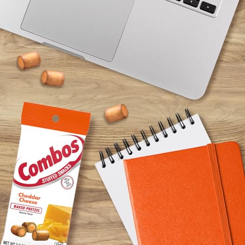 COMBOS Stuffed Snacks Cheddar Cheese Baked Pretzel Snacks, 3.0 oz Bag (Pack of 12)