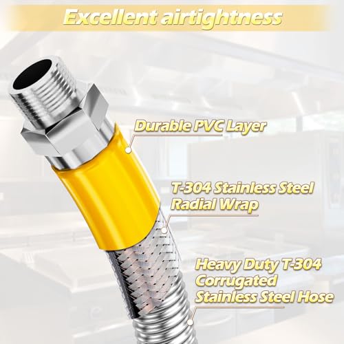 Safety System Kit, 3/4 In ID 48" Gas Hose Connector Kit with Elbows Quick Disconnect Gas Line Hose Full Port Gas Valve Restraining Device and Swivel Connector for Commercial Kitchen Equipment