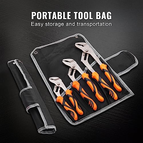 VEVOR 3-Piece Groove Joint Pliers Set, 12/10/8 inch, Heat-Treated High Carbon Steel Water Pump Pliers, Button Quick Adjustable Pliers for Home Repair, Gripping, Nuts, Bolts, Pipes, Fittings