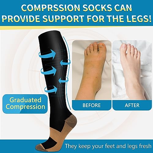 Iseasoo 3 Pairs Copper Compression Socks for Women&Men Circulation-Best for Running,Nursing,Hiking,Flight&Travel(S/M)