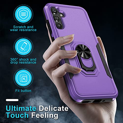 Janmitta Compatible with Galaxy A54 5G Case,with 1 Pack Screen Protector+1 Pack Camera Lens Protector,Shockproof Full Body Phone Cover,Built in Finger Ring Holder Kickstand,2023 Lavender
