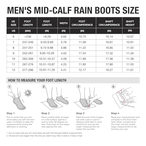 HISEA Men's Rain Boots Waterproof, Garden Fishing Outdoor Work PVC Boots, Durable Slip Resistant Boots for Agriculture and Industrial Working, Black Size 6