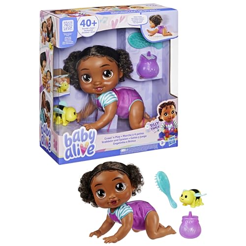 Baby Alive Crawl 'n Play Tilly Tinker Electronic Crawling Baby Doll Set, Black Hair, Kids Toys for Girls & Boys 3 Years & Up, 10.75 Inches