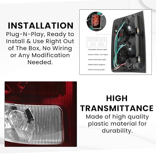 HECASA Tail Light Assembly w/Halogen Bulb Compatible with 2002-2006 Dodge Ram 1500/2003-2006 Dodge Ram 2500 3500 Tail Lamp Signal Brake Lamp Replacement for CH2801147 CH2800147 Pair&Dark Red