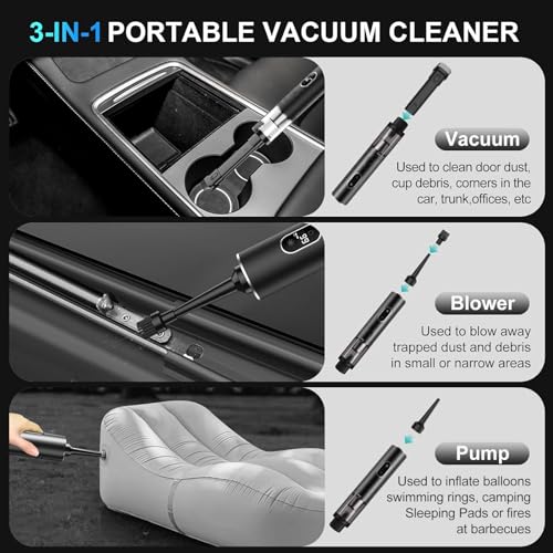 COSLAKE Car Vacuum Cleaner for Tesla Model S/3/X/Y Accessories, 16000PA Double Strong Suction, Portable Cordless Car Vacuums with LED Light for Tesla, Mini Vacuum for Tesla Car Home Cleaning