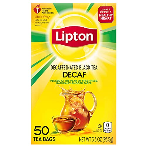 Lipton Decaffeinated Black Tea Bags, Can Support Heart Health, 50 Count (Pack of 12)