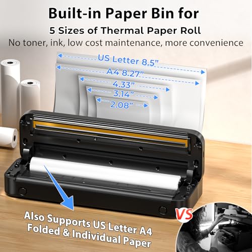 Portable Printers Wireless for Travel, M832 Inkless Thermal Printer, Bluetooth Printer Supports 8.5" X 11" US Letter A4 Thermal Paper, Mobile Printer for Phone Laptop Home Vehicle Travel Office