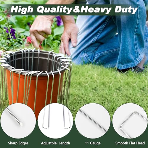 FEED GARDEN 4 Inch 50 Pack Galvanized Landscape Staples 11 Gauge Anti-Rust Garden Stakes Landscaping Fabric SOD Pins Yard Stakes for Weed Barrier Fabric