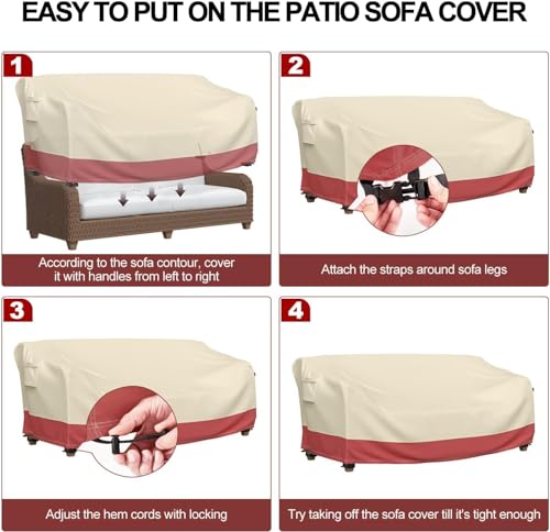 Mrrihand Heavy Duty Patio Sofa Cover, 3-Seater Outdoor Sofa Loveseat Cover, Outdoor Patio Furniture Cover with Air Vent and Handles, 60" L×42" D×30" H, Grey