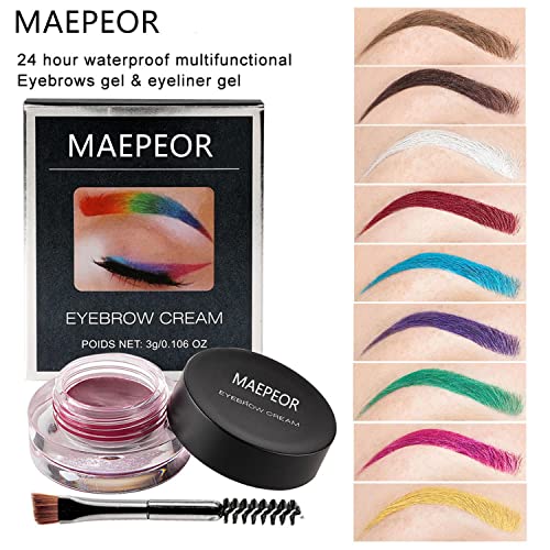 MAEPEOR 12 Colors Eyebrow Pomade Full-pigmented Long Lasting Waterproof Eyebrow Cream Gel Filling & Shaping Tinted Eyebrows Enhancers with Brush for Daily or Cosplay (01 Light Brow)