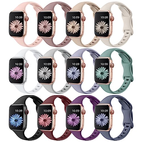 Lerobo 12 Pack Slim Band Compatible with Apple Watch Band 38mm 40mm 41mm 42mm 44mm 45mm,Thin Narrow Replacement Silicone Sport Strap for iWatch Bands Ultra Series 9/8/7/6/5/4/3/2/1/SE/SE2 Women Men