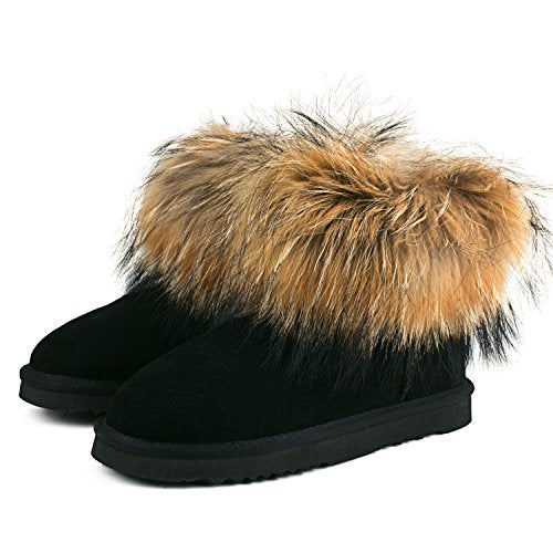 AUSLAND Boots for Women Furry Fur Winter Ankle Boots Warm Fluffy Snow Boot 6.5US Sand 99251 37EU