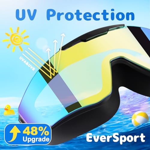 EverSport 2 Pack Kids Swim Goggles Frame Less Design Anti-fog UV Protection Clear Wide Vision No Leak, Water Pool Swimming Goggles for kids 6-14 8-14 8-12 5-7 Toddler Youth Children Boys Girls