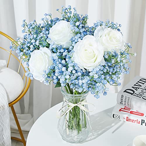 LYLYFAN Babys Breath Artificial Flowers,12 Pcs Gypsophila Real Touch Flowers for Wedding Party Home Garden Decoration Blue