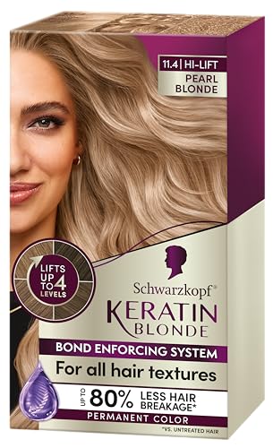 Schwarzkopf Keratin Blonde Hair Dye Pearl Blonde 11.4, Hi-Lift Permanent Color, 1 Application - Hair Color Enriched with Keratin, Lightens up to 4 Levels and Protects Hair from Breakage*