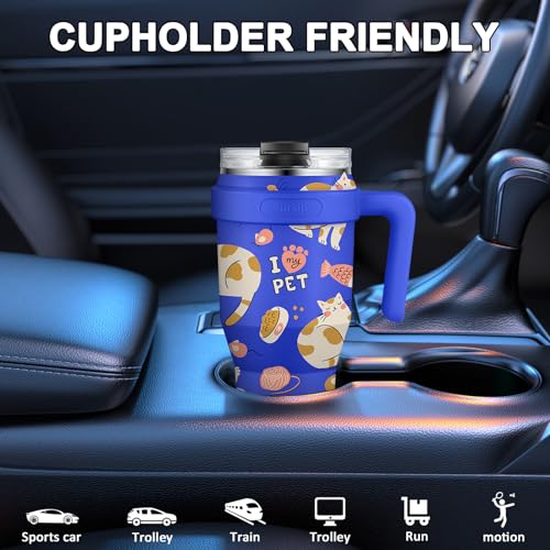 Sursip 40 oz Insulated Tumbler with Screw Lid - Stainless Steel Vacuum Cup with Straw and Handle, For Cold/Hot Drinks - Sweat/Leak Proof, Fits Cup Holder, Ideal Gifts for Women/Men (White Leopard)